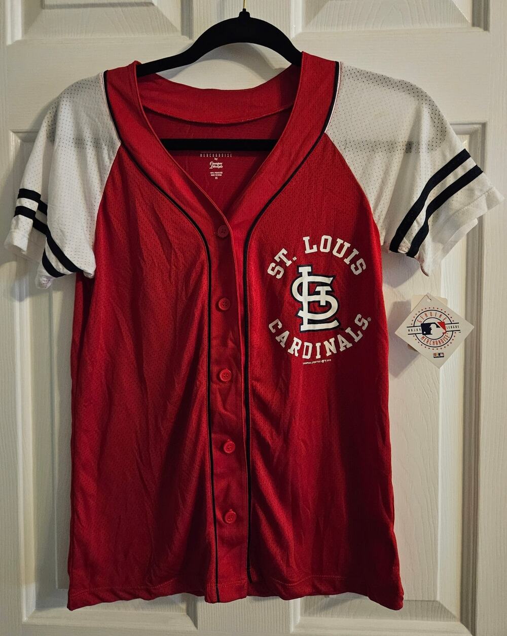 NWT Youth MLB St. Louis Cardinals Button Up Jersey Style Tshirt Size XS